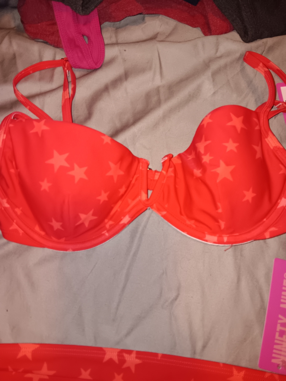 Ninety Nine Red Star-Print Underwire Top Bikini Nwt